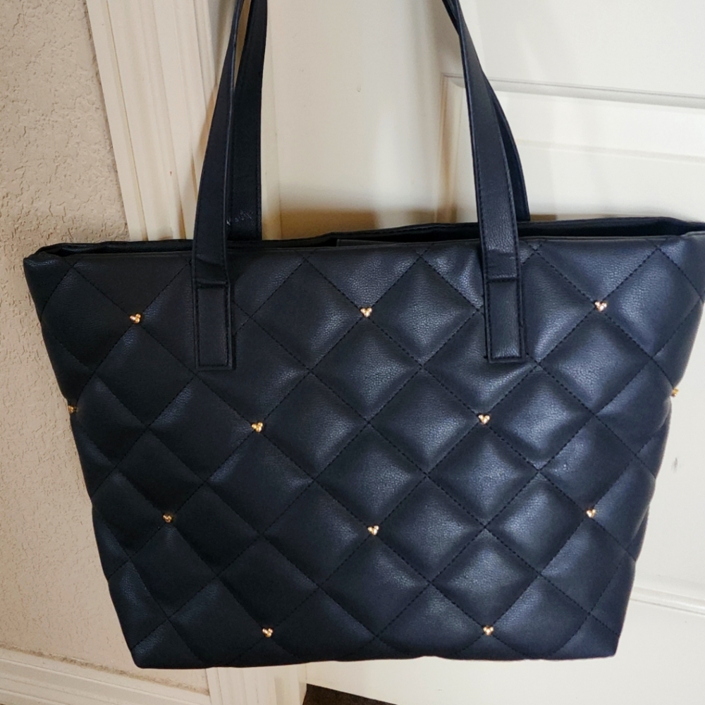 Disney Minnie Mouse Black Studded Shopper Tote Bag Quilted Pattern